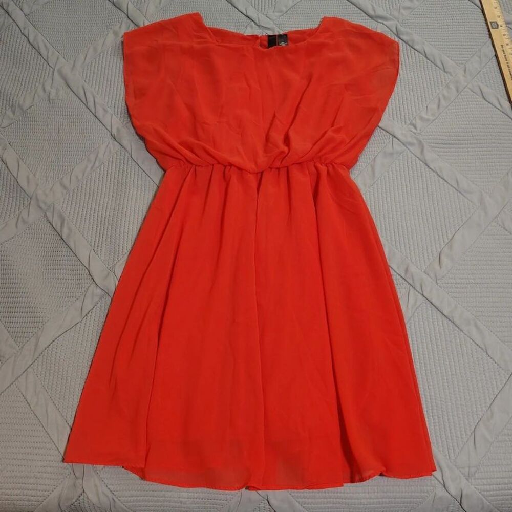 Fun & Flirt Sheer Batwing Dress Orange-Red Junior's Size L HOCO Formal Wedding
